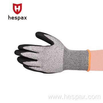 Hespax Nylon Sandy Nitrile Cut Resistant Mechanic Gloves
